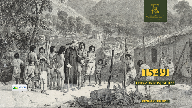 Foto que representa a chegada dos jesuítas